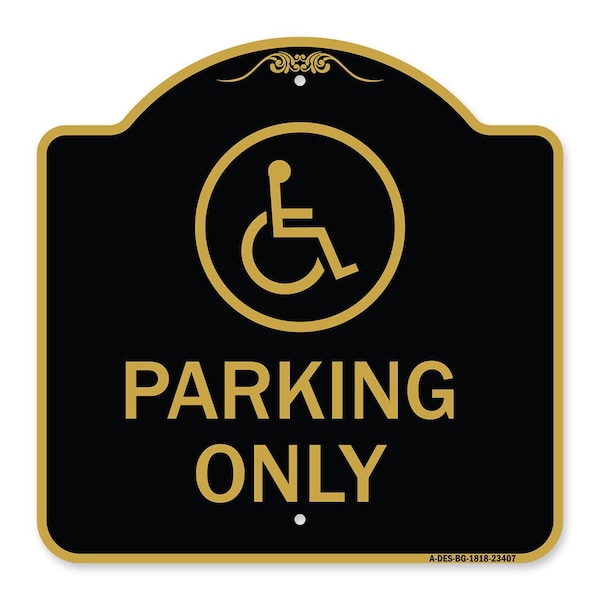 Signmission Parking With New Access Symbol, Black & Gold Aluminum Architectural Sign, 18" x 18", BG-1818-23407 A-DES-BG-1818-23407 - main